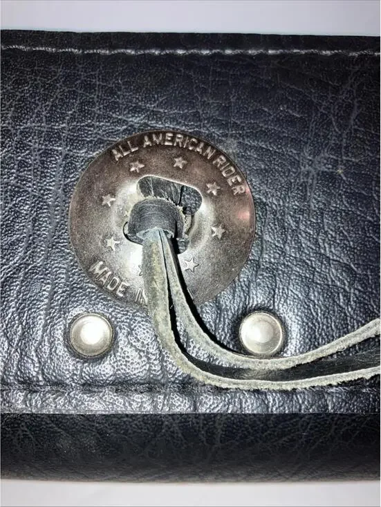 VTG All American Rider Black Leather Motorcycle Tool Roll Fork Bag Saddlebag USA - Picture 3 of 9